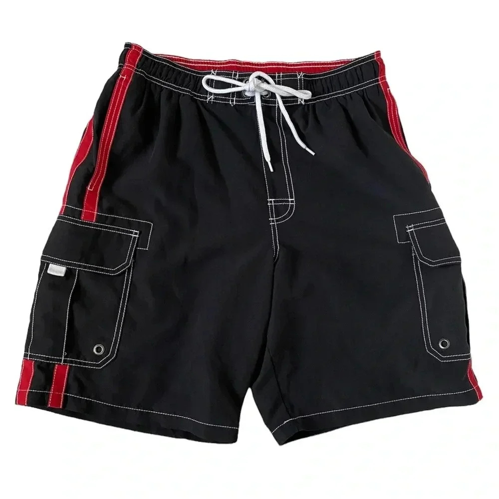 Sonoma Goods For Life Men’s Swim Trunks Medium Black Red Cargo